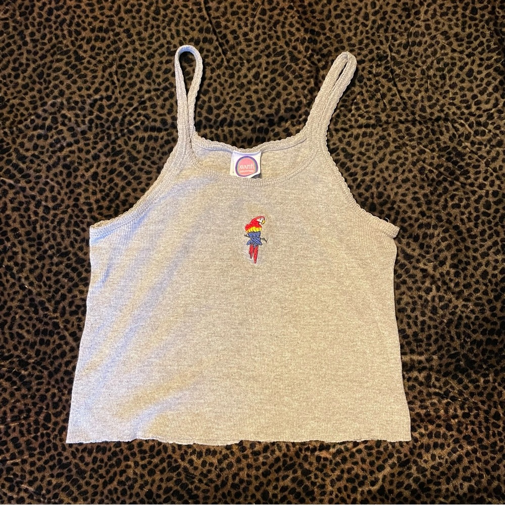 Cropped Tank Top with Parrot Embroidery